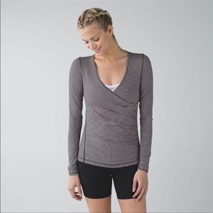 lululemon athletica Black and White Striped Long Sleeve Wrap Top